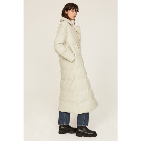 Something Navy Cream Faux Leather Oversized Trench Puffer Coat Size Small - Picture 2 of 16